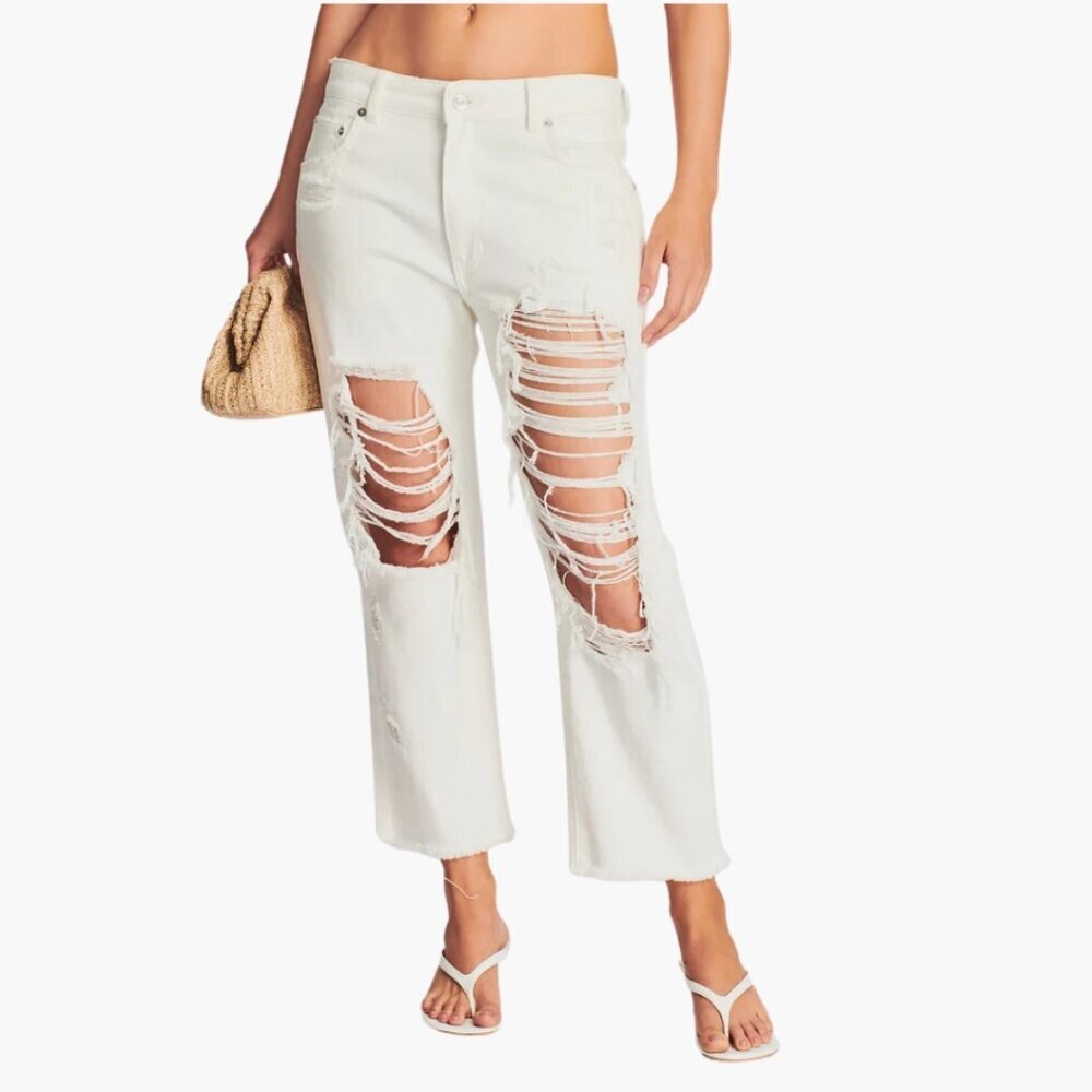 SER.O.YA Omar Distressed Boyfriend White Jeans Size 27